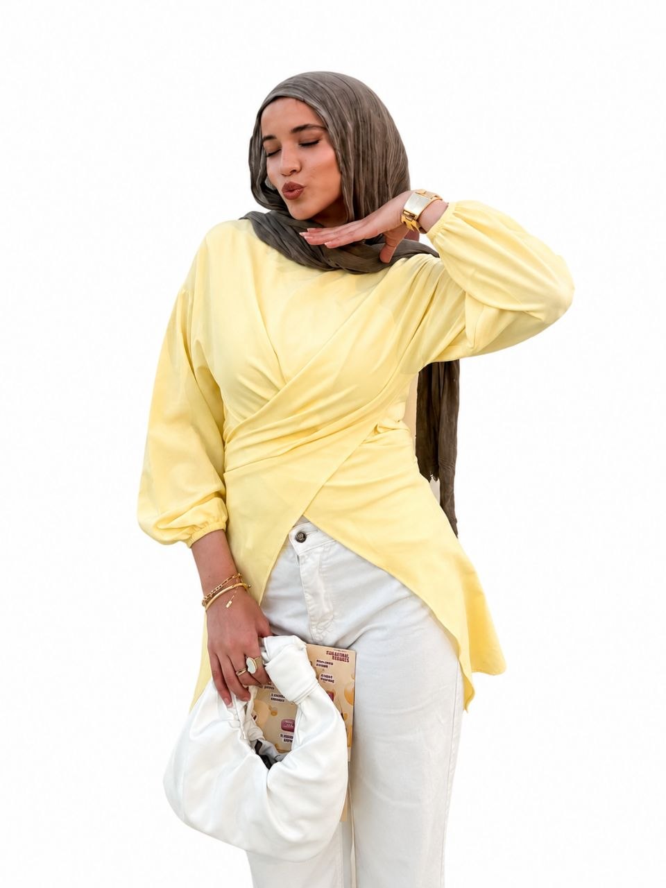 Wrap Blouse with Puff Sleeves – White